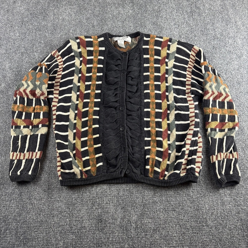VTG Kitty Hawk Vivian Wang Patchwork Cardigan Sweater Womens M Cable Knit